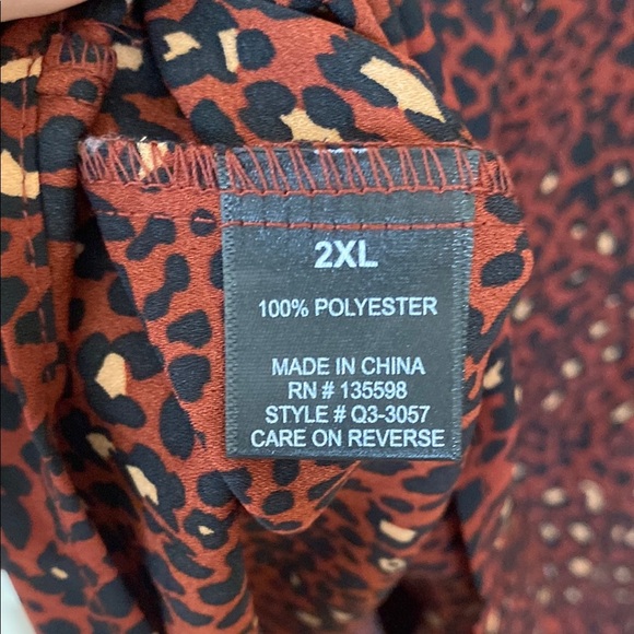 Cure New With Tags Rust Leopard Print Blouse With Sheer Mesh Crochet Neckline - Picture 11 of 15